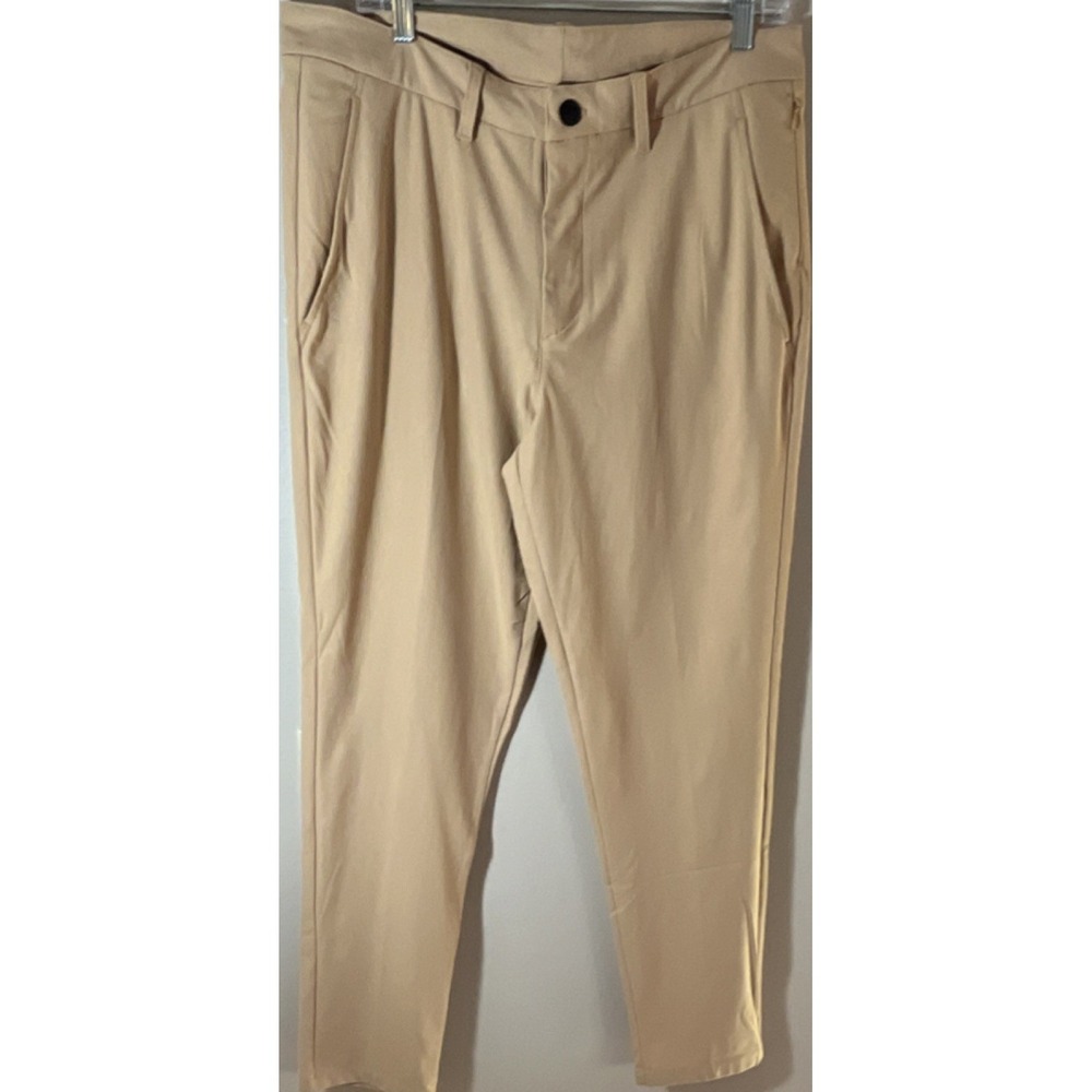Reebok Men's Beige Polyester Woven Slim Fit Flat Front Chino Pants 34x32